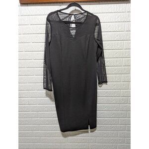 Roaman’s Women’s Black Illusion Neckline Mesh Long Sleeve Mini Dress Size 14W